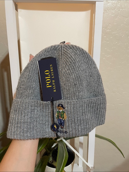 Polo Ralph Lauren Accessories - Polo by Ralph Lauren Gray Ribbed Knit Beanie with Embroidered Bear